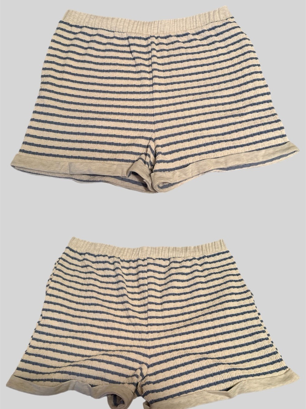 HEIMISH USA Jacquard Striped Top & Short SET in Cream/Blue 3X - Picture 10 of 17